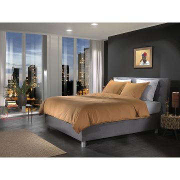 Gelber, cognacbrauner Bettbezug aus Perkal, 100 % Baumwoll-Perkal